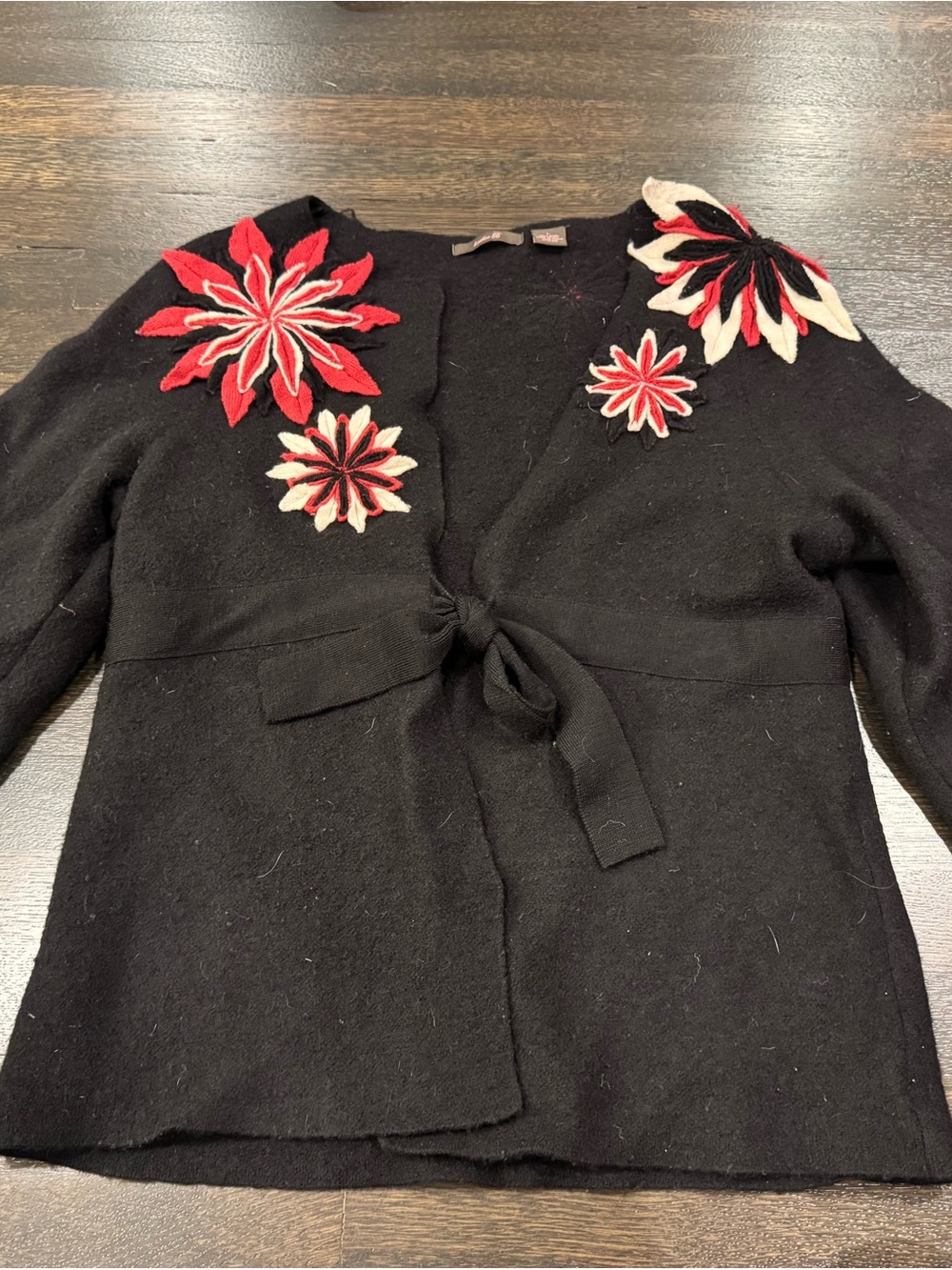 Vintage Heather B Wool Bell Sleeve Cardigan Shrug 3D Flower Applique Large